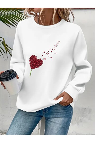 SVART WEAR Sweatshirt oversize cu gât crew, imprimat, cu trei fire, cu textur...