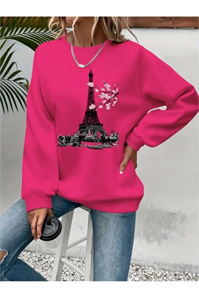 SVART WEAR Sweatshirt oversize cu gât crew, imprimat, cu trei fire, cu textur...