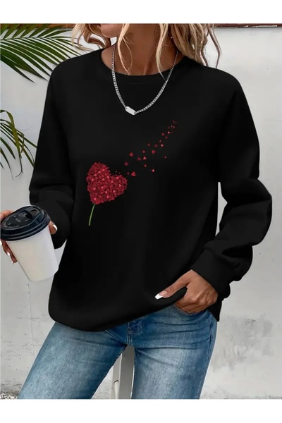 SVART WEAR Sweatshirt oversize cu gât crew, imprimat, cu trei fire, cu textur...