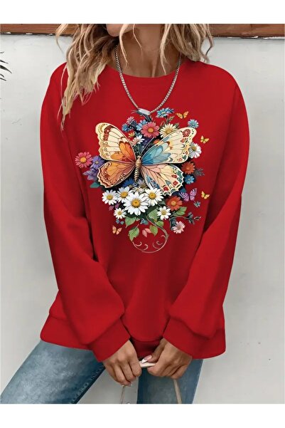 SVART WEAR Sweatshirt oversize cu gât crew, imprimat, cu trei fire, cu textur...