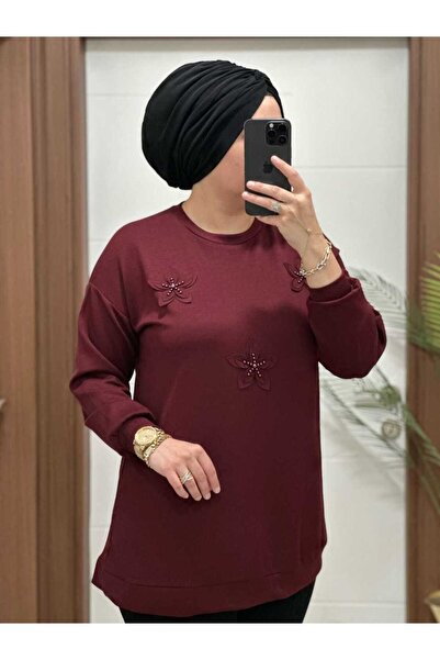 MODA ALMİRA 1687 K 75 BORDO ÇİÇEKLİ KISA TUNİK
