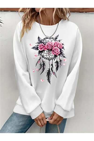 SVART WEAR Sweatshirt oversize cu gât crew, imprimat, cu trei fire, cu textur...