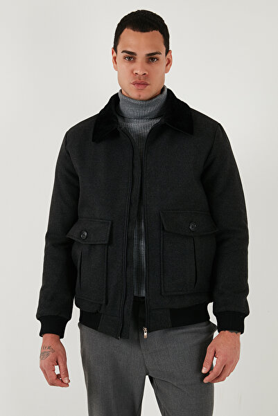 Buratti Slim Fit Feather Detailed Collar Zippered Cashmere Coat Men's Coat 5840025