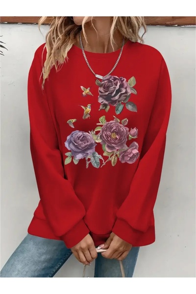 SVART WEAR Sweatshirt oversize cu gât crew, imprimat, cu trei fire, cu textur...