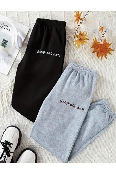 Le Vion 2-li Pantaloni de trening jogger cu imprimeu minimalist, cu picior el...