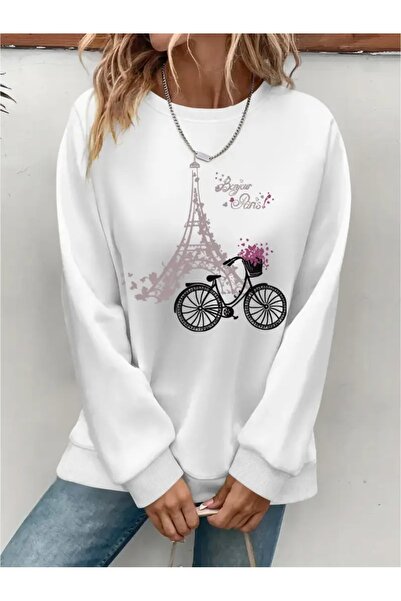 SVART WEAR Sweatshirt oversize cu gât crew, imprimat, cu trei fire, cu textur...