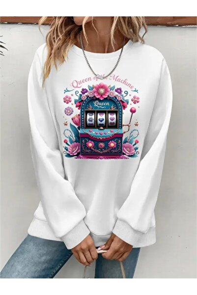 SVART WEAR Sweatshirt oversize cu gât crew, imprimat, cu trei fire, cu textur...