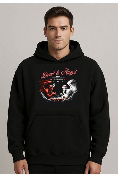 Advantage Hanorac cu glugă oversize Devil Angel Chess Black