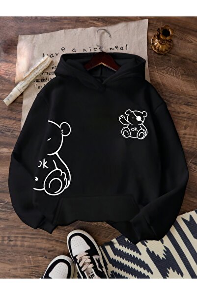 GALASHOP Kordan Bear Patterned Hoodie for Women