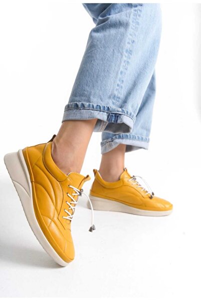 NZN Genuine Leather Women's Yellow Orthopedic Pad Casual Sports Shoes
