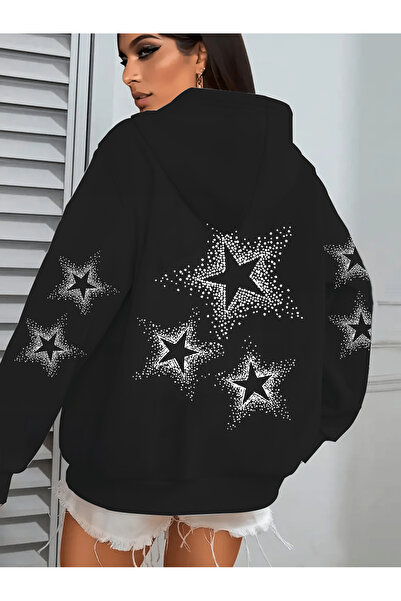 GALASHOP Yıldız lı kadınlar için fermuarlı hoodie