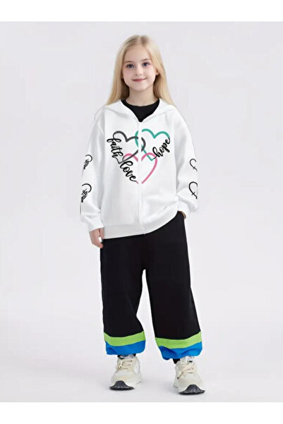 Baxia Girl's Colorful Heart Printed Hooded Cardigan Sweatshirt with Zipper Wh...