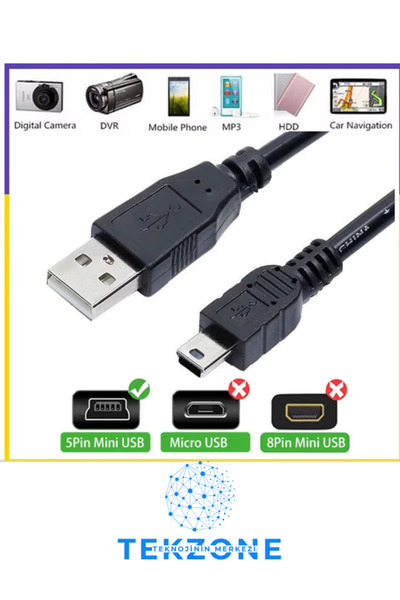 TEKZONE 4575 Mini Usb To Usb Data Şarj Kablosu 5 Pin Mini USB Usb5-Pin 2.0 Er...