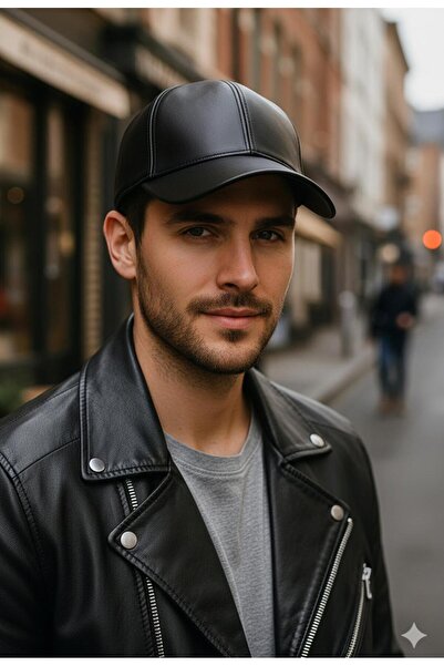 awix Șapcă de baseball din piele unisex clasică, de culoare neagră, cu vizor plat