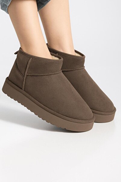 desipark Kadın Classıc Mini Siyah Kürklü Süet Bot