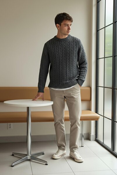 CHUBA Men's Hair Knit Crew Neck Thick Knitwear Sweater Anthracite 26W2014