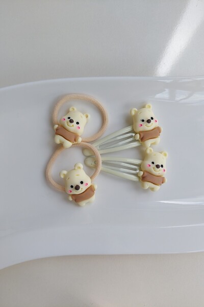 Lynare Set of 4 with Cute Teddy Bear Figure, 2 Rubber Buckles, 2 Snap Buckles