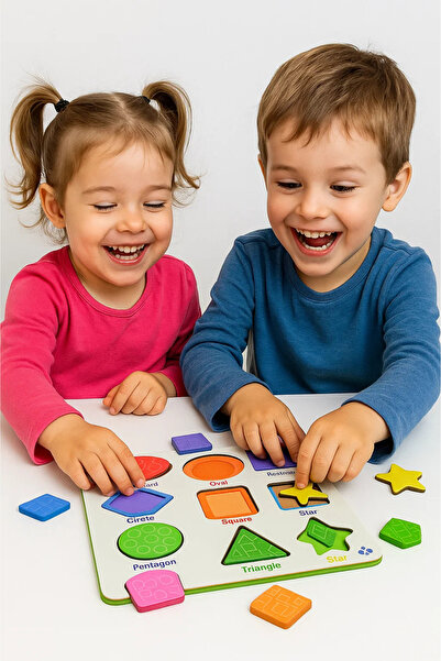 Eavrasya Ahşap İngilizce Geometrik Şekil Puzzle Seti - 9'lu Şekil Montessori ...