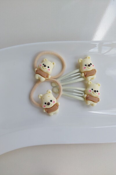 Lynare Set of 4 with Cute Teddy Bear Figure, 2 Rubber Buckles, 2 Snap Buckles