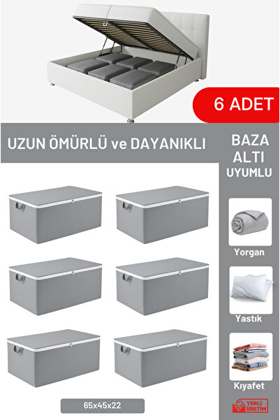EVSELLA 6'li Set - Antrasit Büyük Boy Baza Altı & Çekyat Altı Hurç (65 x 45 x...
