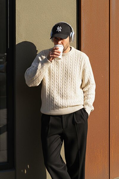 CHUBA Erkek Saç Örgü Bisiklet Yaka Kalın Triko Kazak Bej 26W2014