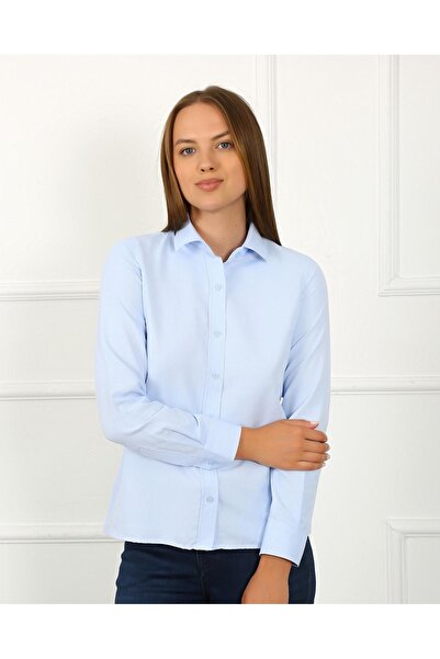 SİERNA Cămașă albastră pentru femei, slim fit, cu mânecă lungă