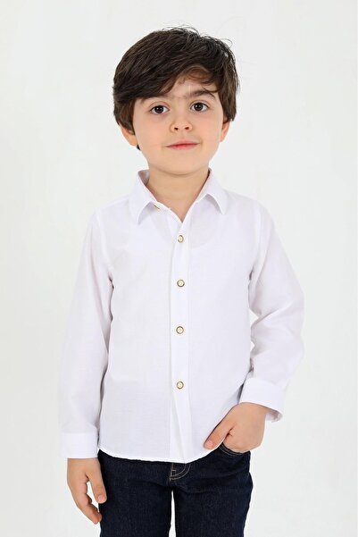 Modaley Giyim Cămașă clasică pentru copii, albă, cu mânecă lungă