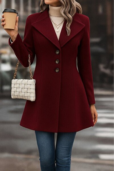 Wear Up Women's Long Sleeve Lapel Front Button Short Cashew Coat