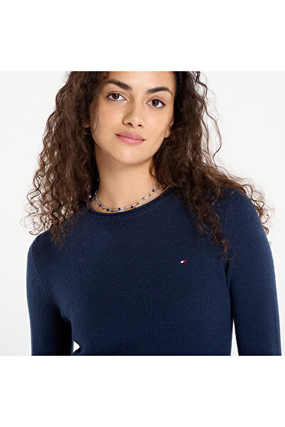 Tommy Hilfiger Kadın Kısa Kol Bisiklet Yaka Çizgili Regular Fit Mavi Kazak WW0WW40264-C1G