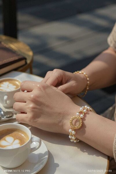 şinda takı inci zirkon taş detaylı çubuk ve top dorika ceyreklik bileklik