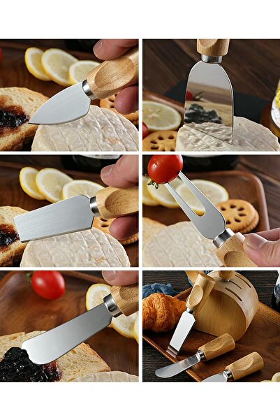 Generic A set of wooden handle knives in various shapes and sizes to suit hard, semi-hard, and soft cheeses, as well as jams and butter.