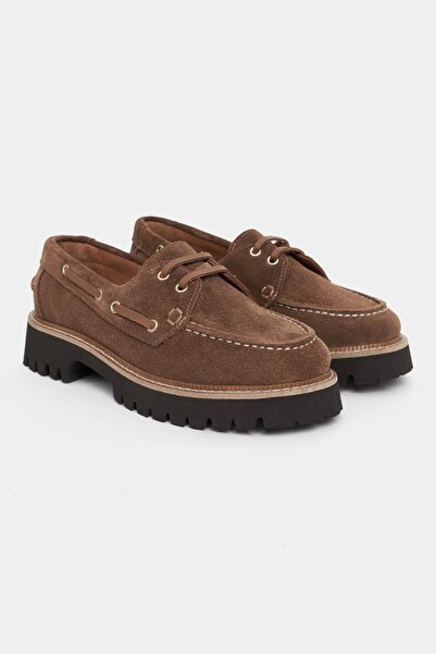 NİŞANTAŞI SHOES Delmar Taba Süet Hakiki Deri Bağcık Detay Kalın Taban Loafer Kadın Ayakkabı