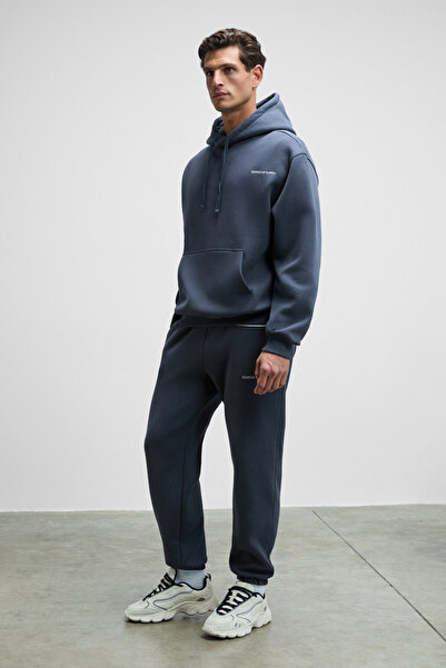 GRIMELANGE MARSHALLHOODIE Erkek Pamuklu İçi Polarlı Nakışlı Relaxed Koyu Gri Eşofman Takımı