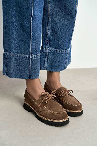 NİŞANTAŞI SHOES Delmar Taba Süet Hakiki Deri Bağcık Detay Kalın Taban Loafer Kadın Ayakkabı