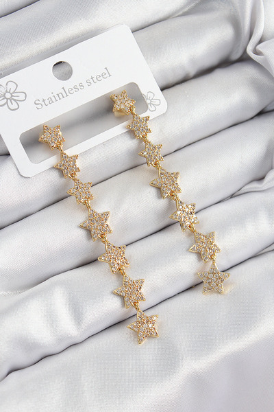 Lisinya Brass Zircon Stone Dangle Star Model Gold Color Women's Earrings - Tygoo