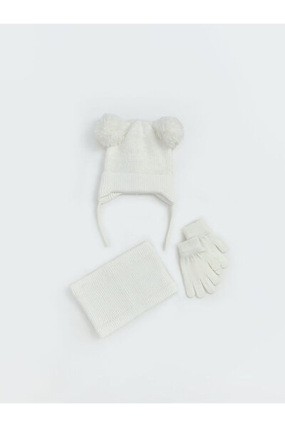 LC Waikiki Baby Girl Pompom Beanie, Scarf and Gloves Set (W5)