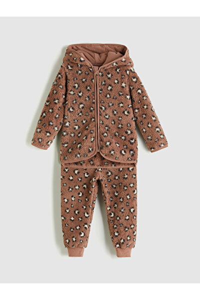 LC Waikiki Leopar Desenli Kız Bebek Hırka ve Pantolon