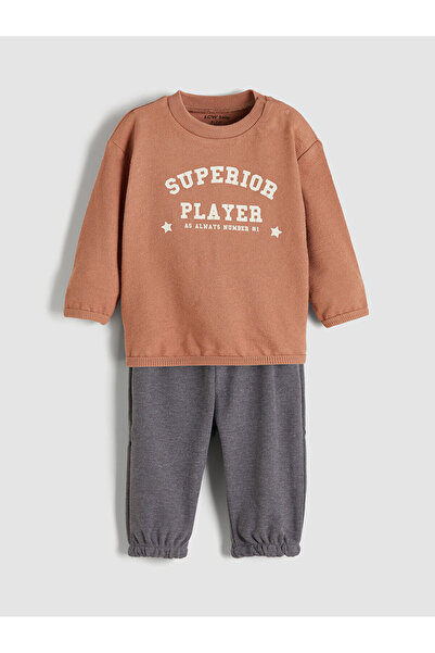LC Waikiki Lcw Baby Brown Crew Neck Long Sleeve Printed Baby Boy T-Shirt and ...