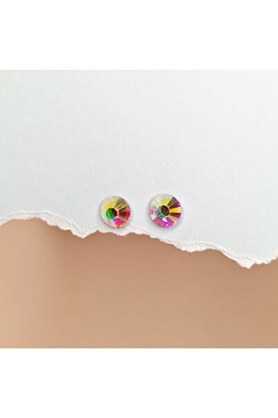 patlangaç Hologram renkli taşlı küpe - Parlak yuvarlak küpe - Gökkuşağı küpe