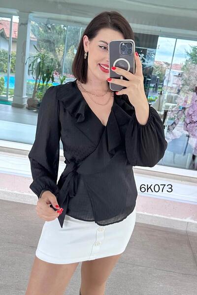 İnce Topuk بلوزة من الساتان الجاكار بربطة جانبية 6k073