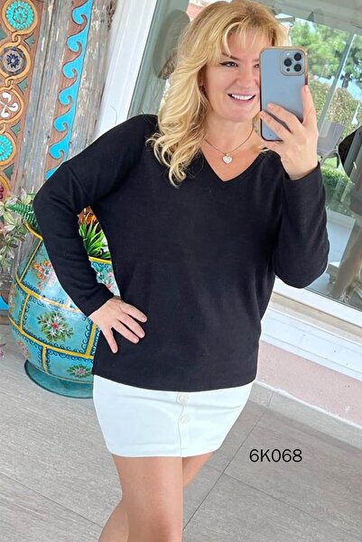 İnce Topuk V Yaka Yarasa Kol Yumoş Triko Bluz 6k068