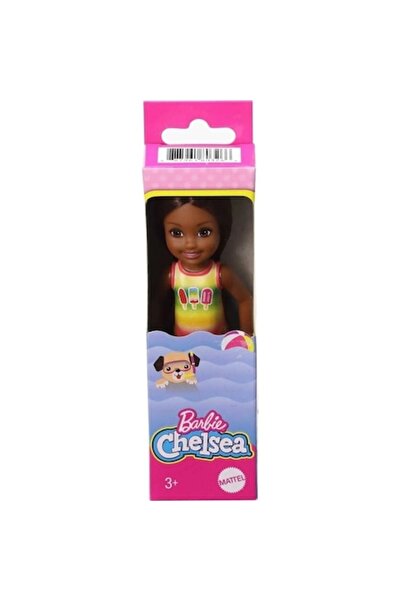 mattel Chelsea Beach Doll, 14 cm, Brunette Hair, Yellow Swimsuit, 3+ Years