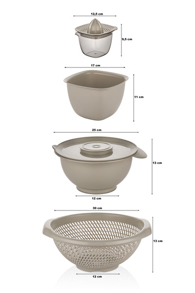 ALP HOME 4'lü Mutfak ve Çeyiz Seti | Süzgeç, Kase, Mikser Kabı, Limon Sıkacağı | BPA Free