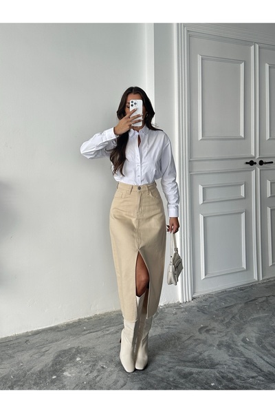 BLUE MARLIN ЖІНОЧА БЕЖЕ СКРІНЬКА З ПЕРЕДНІМ РОЗРІЗОМ ЛЬНЯНА СКРІНЬКА