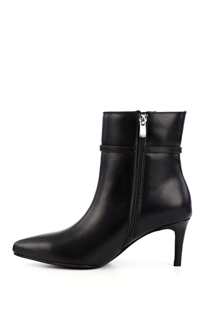 GÖNDERİ(R) Women's Black Platinum Zippered Thin Heeled Genuine Leather Boots
