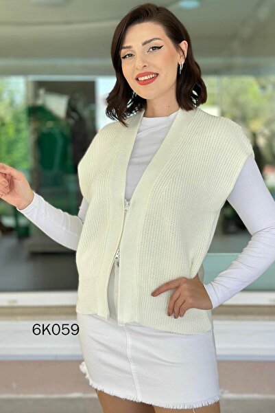 İnce Topuk Zippered Bat Knitwear Vest 6K059
