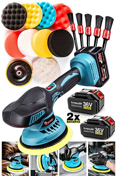 PROXTECH Orbital Akülü Polisaj Makinesi Seti | 2x Batarya + 11 Ped + 5 Fırça Pasta Cila Parlatma Takım