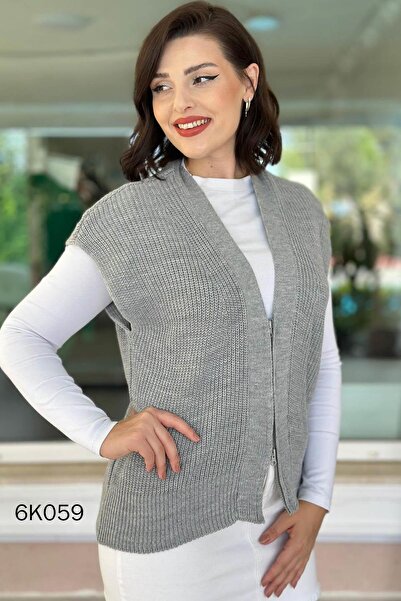 İnce Topuk Zippered Bat Knitwear Vest 6K059