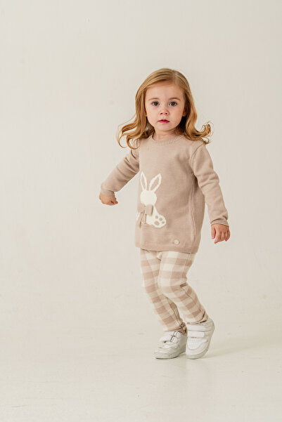 Eray Kids Baby Girl Rabbit Patterned Knitted Knitwear Bottom - Top Set (6-9-12-18 Months)