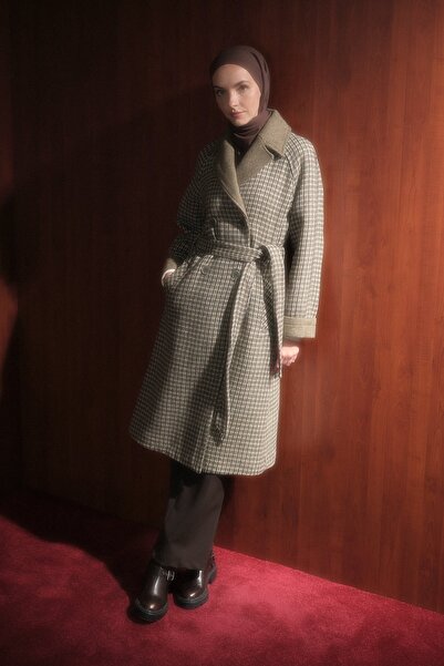 Nihan Kuşaklı Kruvaze Kaban Haki